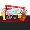 Summer Night Food Season Featuring Crayfish Beer Neon Lights And Cartoon Character