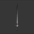 Fantasy Sword With Silver Sharp Blade Black Decorated Hilt And Red Gemstone