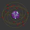Atomic Structure Model With Purple Blue Core And Golden Orbits Red Electrons