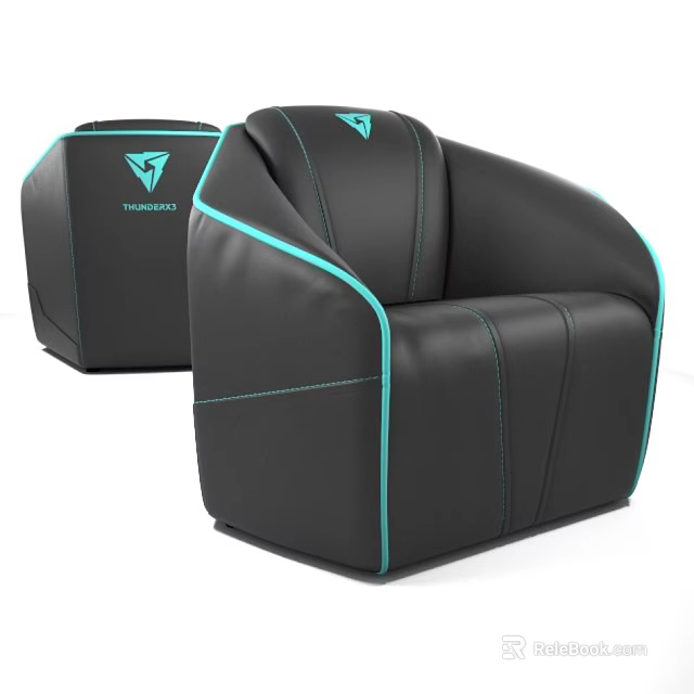 Black Single Sofa With Turquoise Stitching For Trust Gaming Style 3d model