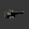 Rustic Sculpture Carving Setup With Wooden Tables Stone Bricks Large Rocks And Metal Bucket