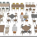 Various Modern Dining Table Sets Featuring Wooden Tables And Colorful Chairs 3d model