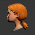 Cartoon Character Head Model With Orange Hair And Sad Expression On Dark Background With Reflection