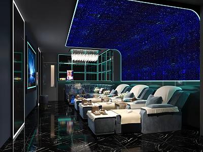Modern KTV Lounge Interior With Starry Ceiling And Comfortable Seating 3d model