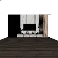 Minimalist White TV Stand with Wall Mounted TV Decorative Vases and Wooden Panel Wall