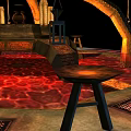 Architectural Structure With Octagonal Platform Arched Supports Red Lava Floor And Suspended Pillars