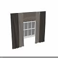 Dark Curtains With Geometric Pattern Roller Blind And White Window Panes 3d model