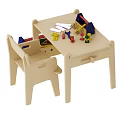 Wooden Children's Desk With Chair Toy Tools Building Blocks And Storage Box