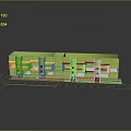 Green Modern Building Model Design With Multiple Windows And Gray Platform