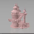 Detailed Pink Castle Building Model With Towers Staircase And Balcony Design