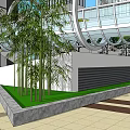 Modern Commercial Street with High Rise Buildings Pedestrian Walkways and Green Spaces