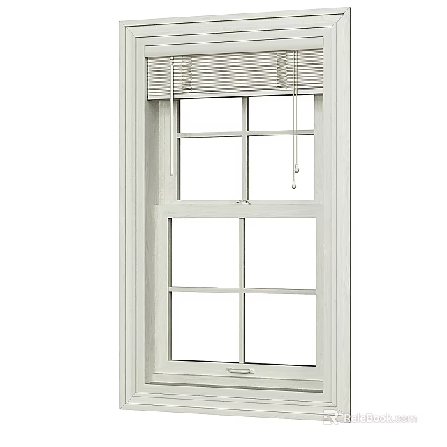 White Modern Casement Window With Grid Panes And Roller Blinds Design 3d model