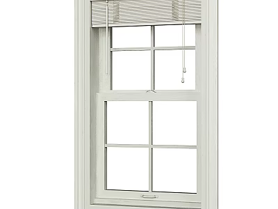 White Modern Casement Window With Grid Panes And Roller Blinds Design 3d model