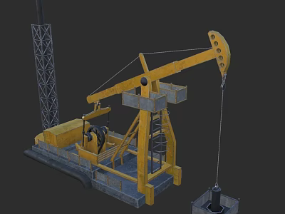 Yellow Oil Pump Jack With Metal Tower And Industrial Energy Extraction Machinery 3d model