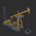 Yellow Oil Pump Jack With Metal Tower And Industrial Energy Extraction Machinery