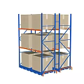 Blue Frame Orange Beam Industrial Shelving Unit With Multiple Layers And Cardboard Boxes 3d model