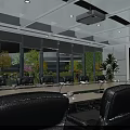 Modern Conference Room With Long Table Black Chairs Large Windows Greenery View And Projection Screen