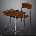 Wooden Desk and Chair Set with Graffiti Artwork and Metal Legs