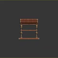 Classical Red Bench With Curved Armrests Lattice Seat And Decorative Metal Supports