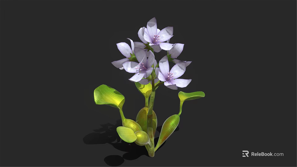 Vibrant Purple Flowering Plant with Lush Green Leaves and Stems 3d model 
