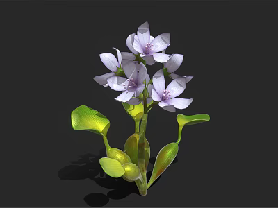Vibrant Purple Flowering Plant with Lush Green Leaves and Stems 3d model