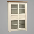 White Wardrobe With Glass Doors Wooden Top And Louvered Shelves Design