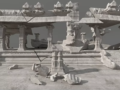 Ancient Architecture Ruins With Broken Stone Pillars Stone Carvings Damaged Structures And Scattered Stone Blocks 3d model