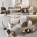 Luxury Modern Sofa and Coffee Table Set With Throw Pillows Fruit Bowl And Floor Lamp