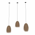 Three Hanging Woven Straw Chandeliers Natural Tassel Edge Rustic Bohemian Decorative Lighting Design