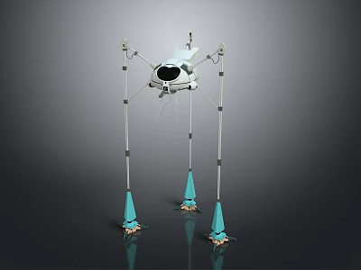 Game Movie Character Mechanical Robot Design With Long Legs Blue Cone Feet And Cockpit Head 3d model