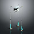 Game Movie Character Mechanical Robot Design With Long Legs Blue Cone Feet And Cockpit Head