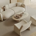Modern Beige Curved Sofa and Round Coffee Table Set With Accent Chairs and Area Rug