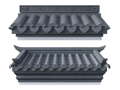 Traditional Chinese Architectural Roof Components With Curved Tiles And Decorative Eaves 3d model