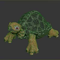 Detailed Colorful Reptile Turtle With Gray Shell Orange Legs And Blue Eyes