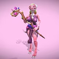 Fantasy Game Character With Pink Skin Purple Outfit And Magical Staff
