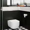 Modern Bathroom Interior With White Toilet Black Walls And Wall Mounted Accessories