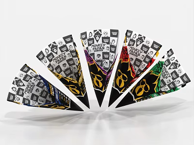 Colorful Patterned Food Cones Artistically Arranged in a Fan Shape 3d model