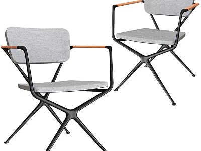 Stylish Modern Accent Chairs With Gray Upholstery Wooden Armrests And Black Metal Frame 3d model