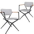 Stylish Modern Accent Chairs With Gray Upholstery Wooden Armrests And Black Metal Frame