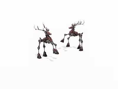 Two Vintage Metal Deer Sculptures With Antlers In Standing Pose 3d model
