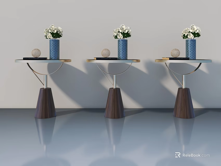 Three Modern Pet Cabinets With Wooden Bases Metal Frames And Decorative Elements 3d model