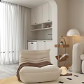 Minimalist Living Room Interior With White Cabinets Open Shelves And Table Lamp