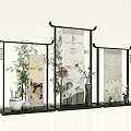 Traditional Chinese Screen Display With Calligraphy Landscape Painting And Bamboo Decorations