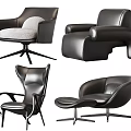 Modern Leather Leisure Chairs With Four Different Curved Designs Armrests And Metal Bases