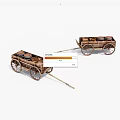 Two Vintage Wooden Carts With Wheels And Barrels On White Surface