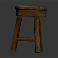 Rustic Wooden Stool With Round Seat Natural Texture And Four Legs