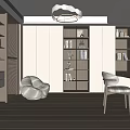 Modern Cream Style Study Desk Bookcase Ornaments Vase Book Single Chair Decorative Cabinet Computer Stool 3d model