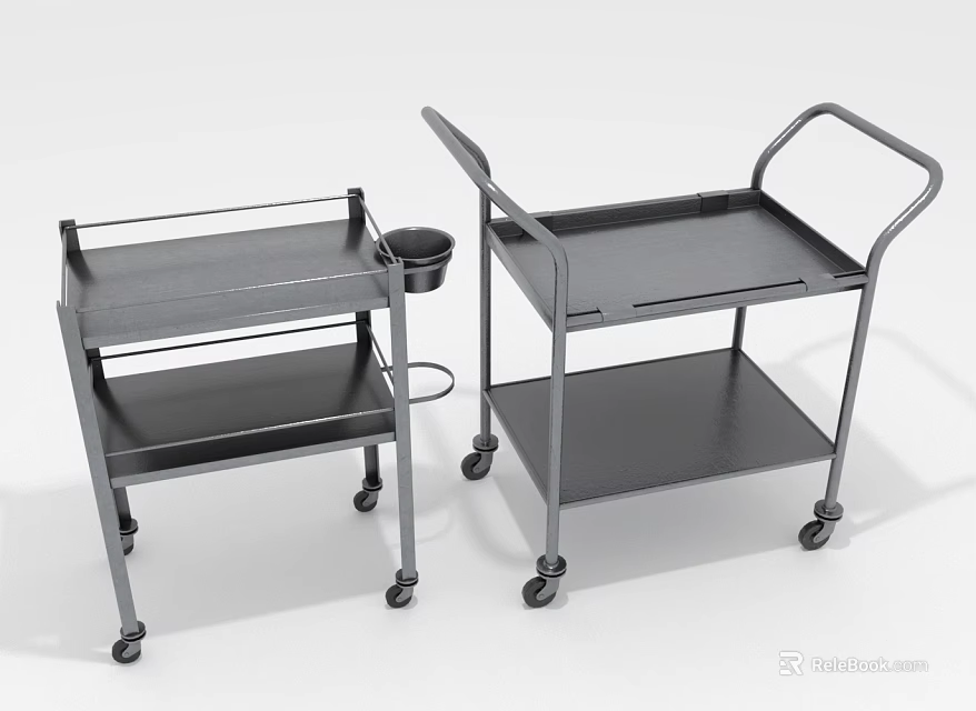 Durable Metal Utility Service Carts With Wheels Two Tier Shelves And Tray Holder 3d model 