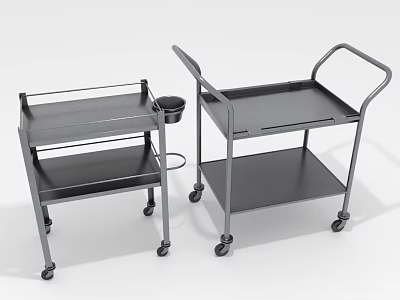 Durable Metal Utility Service Carts With Wheels Two Tier Shelves And Tray Holder 3d model