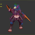 3D Armored Mechanical Wolf Game Character Holding Yellow Blades And White Claws